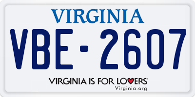 VA license plate VBE2607