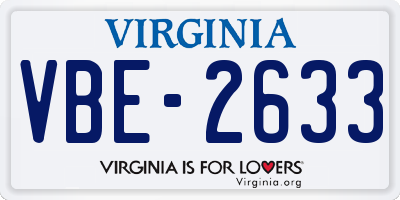 VA license plate VBE2633
