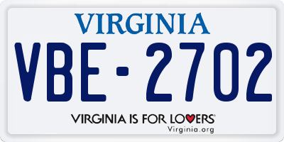 VA license plate VBE2702