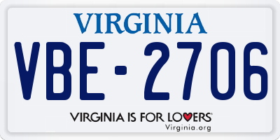 VA license plate VBE2706