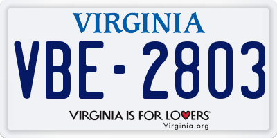 VA license plate VBE2803