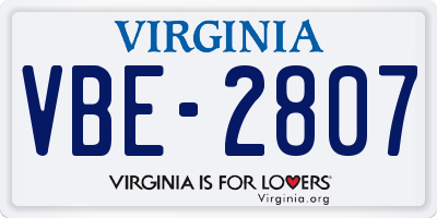 VA license plate VBE2807
