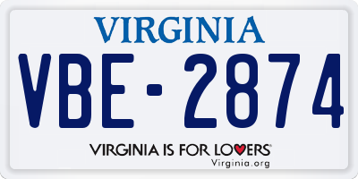 VA license plate VBE2874
