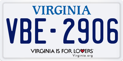 VA license plate VBE2906