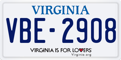 VA license plate VBE2908