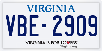 VA license plate VBE2909