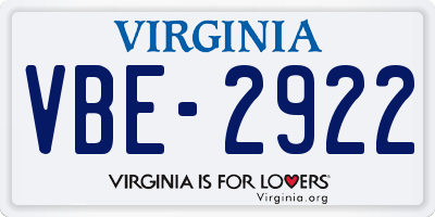 VA license plate VBE2922