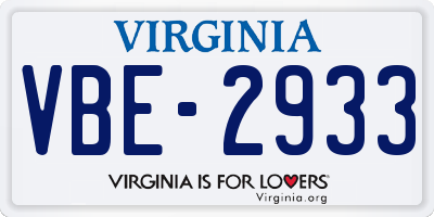 VA license plate VBE2933