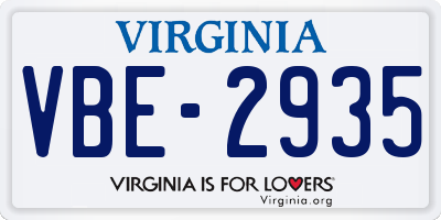 VA license plate VBE2935