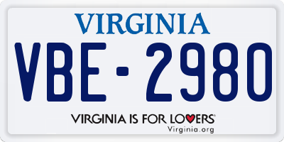 VA license plate VBE2980