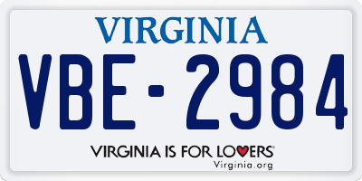 VA license plate VBE2984