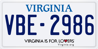 VA license plate VBE2986
