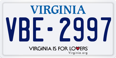 VA license plate VBE2997