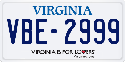 VA license plate VBE2999