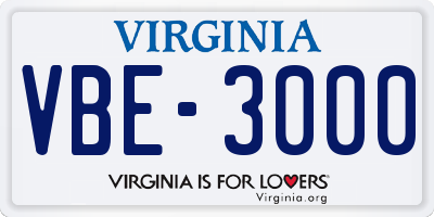 VA license plate VBE3000
