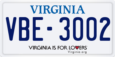 VA license plate VBE3002