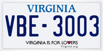 VA license plate VBE3003