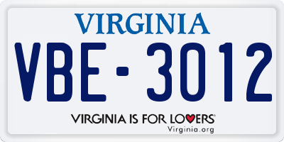 VA license plate VBE3012