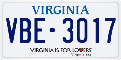 VA license plate VBE3017