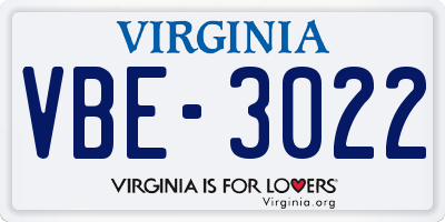 VA license plate VBE3022
