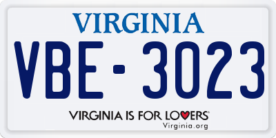 VA license plate VBE3023
