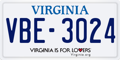 VA license plate VBE3024