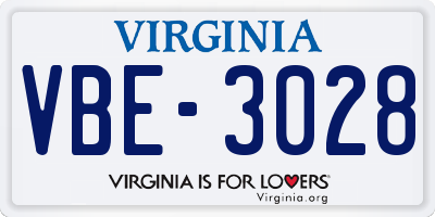 VA license plate VBE3028