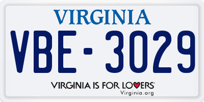 VA license plate VBE3029