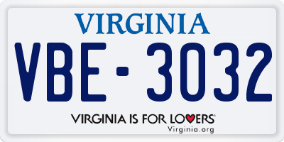 VA license plate VBE3032