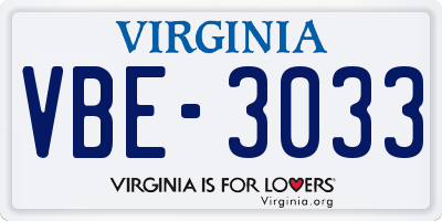 VA license plate VBE3033