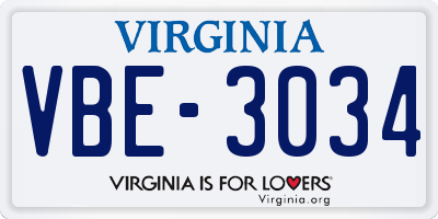 VA license plate VBE3034