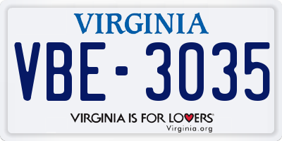 VA license plate VBE3035