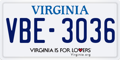 VA license plate VBE3036