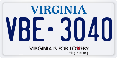 VA license plate VBE3040