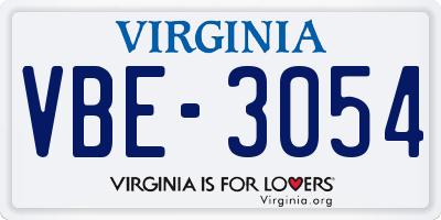 VA license plate VBE3054