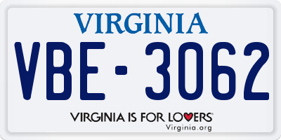VA license plate VBE3062