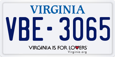 VA license plate VBE3065