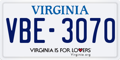 VA license plate VBE3070