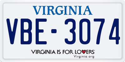VA license plate VBE3074