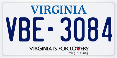VA license plate VBE3084