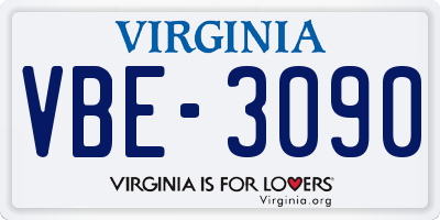 VA license plate VBE3090