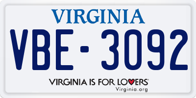 VA license plate VBE3092
