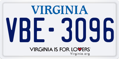 VA license plate VBE3096