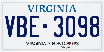 VA license plate VBE3098