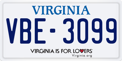 VA license plate VBE3099
