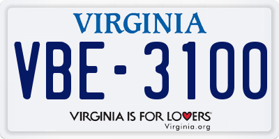 VA license plate VBE3100