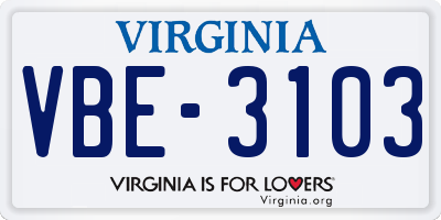VA license plate VBE3103