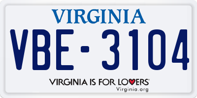 VA license plate VBE3104