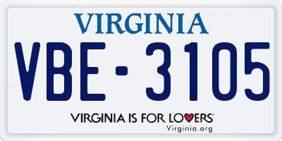 VA license plate VBE3105