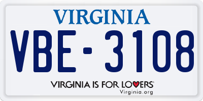 VA license plate VBE3108